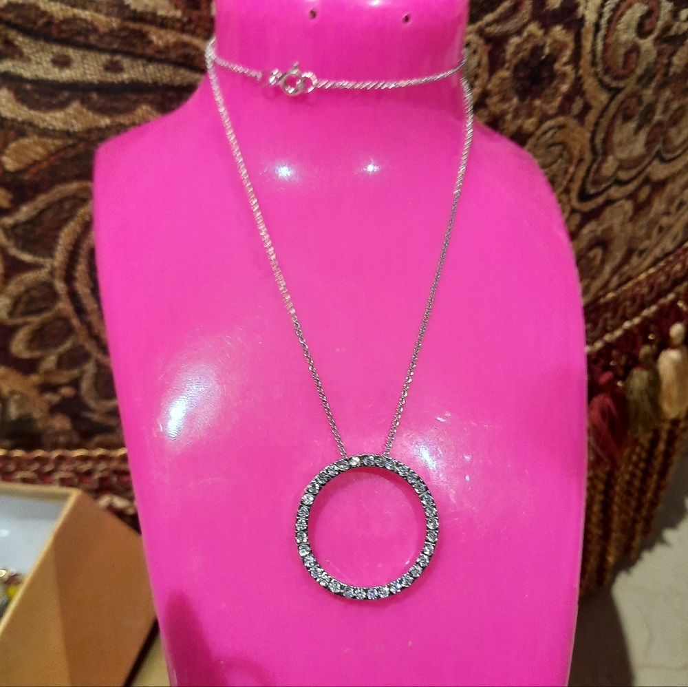 Brand New Solid Sterling Silver CZ Large Circle of Life Pendant & Chain Rhodium